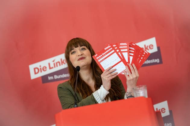 Parliamentary group leader Heidi Reichinnek during her press statement The Left Party statement in the German Bundestag at the start of the session week, Berlin Berlin Germany LOCATION