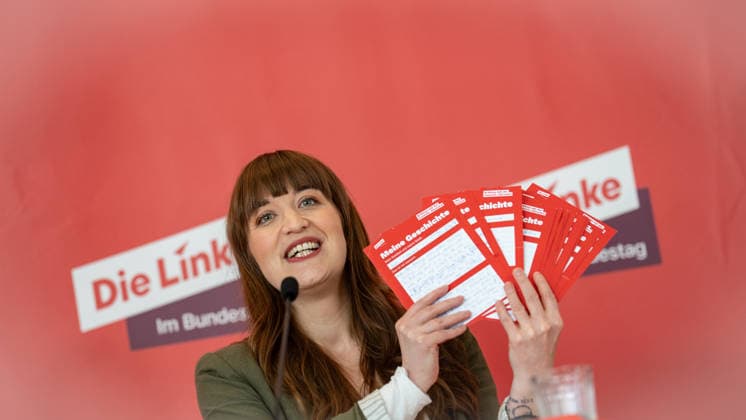 Parliamentary group leader Heidi Reichinnek during her press statement The Left Party statement in the German Bundestag at the start of the session week, Berlin Berlin Germany LOCATION
