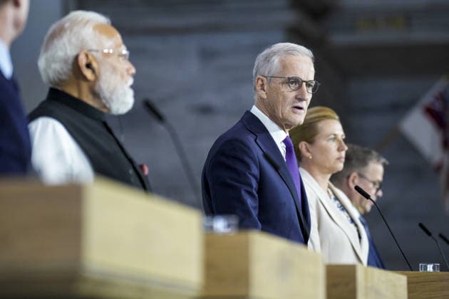 Nordic Indian top fashion Oslo 20260519 Indian Prime Minister Narendra Modi and Prime Minister Jonas Gahr Store at the press conference after the meeting between India and the Nordic countries at Radhuset in Oslo Photo Stian Lysberg Solum NTB POOL Oslo Norway V9yZCotYmA0 EDITORIAL USE ONLY Ref POLV9yZCotYmA0 jpg  Copyright: xStianxLysbergxSolumx xNTBx