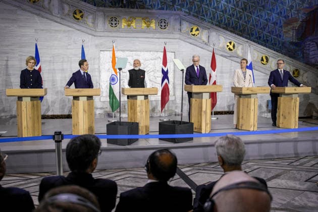 Nordic Indian Summit Oslo 20260519 The Nordic Prime Ministers and Indian Prime Minister Narendra Modi C at the press conference after the meeting between India and the Nordic countries at the City Hall in Oslo Photo Stian Lysberg Solum NTB POOL Oslo Norway VgztQK2BjIQ EDITORIAL USE ONLY Ref POLVgztQK2BjIQ jpg  Copyright: xStianxLysbergxSolumx xNTBx