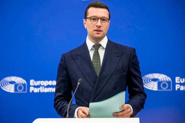 May 19, 2026: Jordan Bardella, President of the Patriots for Europe group, attends a briefing at the European Parliament in Strasbourg, France, 19.05.2026 - ZUMAw80_ 20260519_faf_w80_007 Copyright: xWiktorxDabkowskix