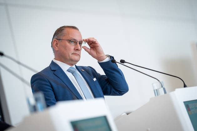 Party and parliamentary group leader Tino Chrupalla during the press statement at parliamentary group level in the German Bundestag Press statement by the AfD party and parliamentary group leader in the German Bundestag at the beginning of the session week, Berlin Berlin Germany Bundestag