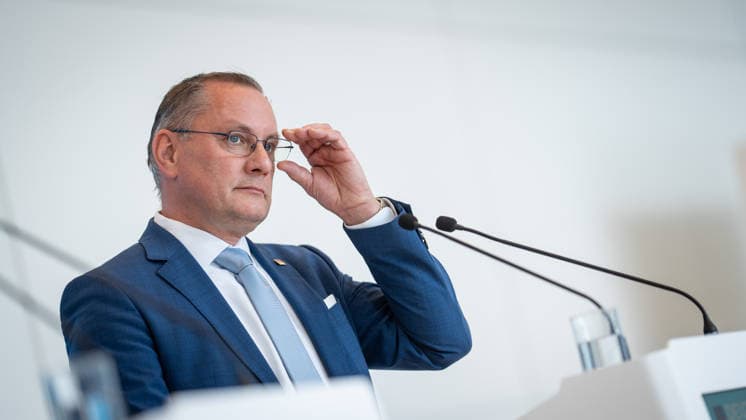 Party and parliamentary group leader Tino Chrupalla during the press statement at parliamentary group level in the German Bundestag Press statement by the AfD party and parliamentary group leader in the German Bundestag at the beginning of the session week, Berlin Berlin Germany Bundestag
