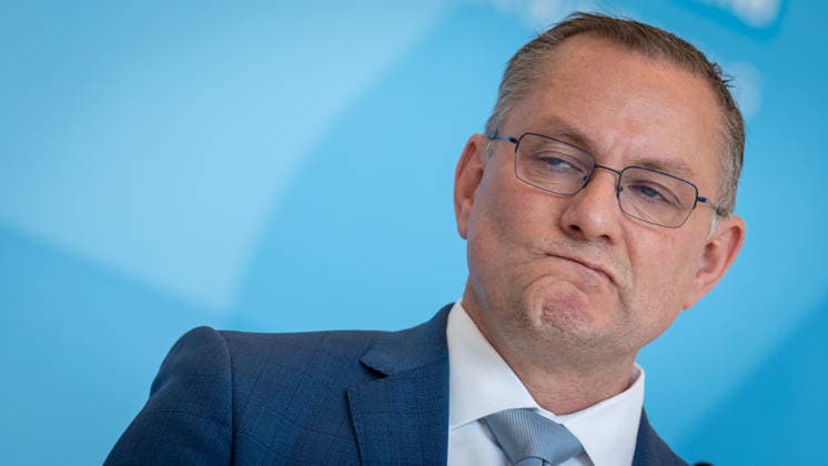 Party and parliamentary group leader Tino Chrupalla during the press statement at parliamentary group level in the German Bundestag Press statement by the AfD party and parliamentary group leader in the German Bundestag at the beginning of the session week, Berlin Berlin Germany Bundestag