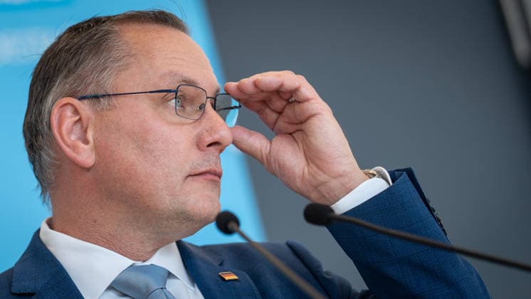 Party and parliamentary group leader Tino Chrupalla during the press statement at parliamentary group level in the German Bundestag Press statement by the AfD party and parliamentary group leader in the German Bundestag at the beginning of the session week, Berlin Berlin Germany Bundestag