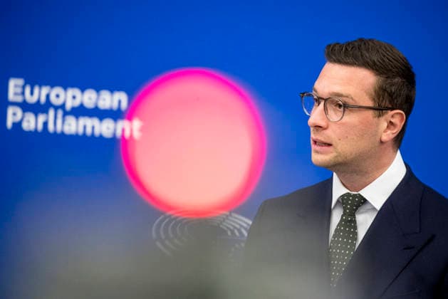 May 19, 2026: Jordan Bardella, President of the Patriots for Europe group, attends a briefing at the European Parliament in Strasbourg, France, 19.05.2026  - ZUMAw80_ 20260519_faf_w80_013 Copyright: xWiktorxDabkowskix