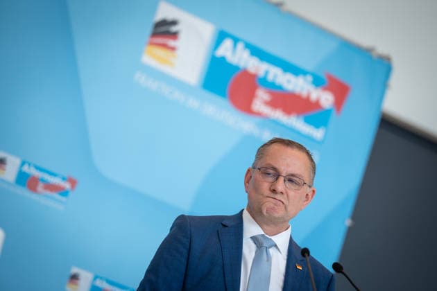 Party and parliamentary group leader Tino Chrupalla during the press statement at parliamentary group level in the German Bundestag Press statement by the AfD party and parliamentary group leader in the German Bundestag at the beginning of the session week, Berlin Berlin Germany Bundestag
