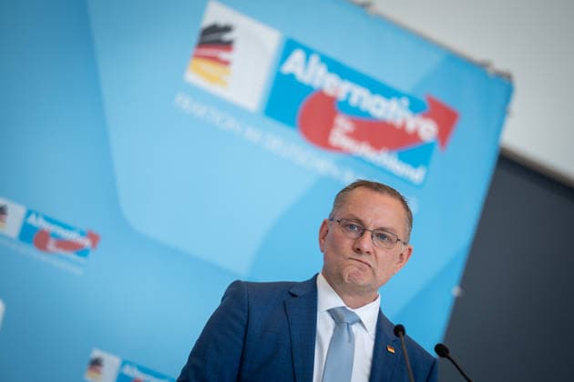 Party and parliamentary group leader Tino Chrupalla during the press statement at parliamentary group level in the German Bundestag Press statement by the AfD party and parliamentary group leader in the German Bundestag at the beginning of the session week, Berlin Berlin Germany Bundestag