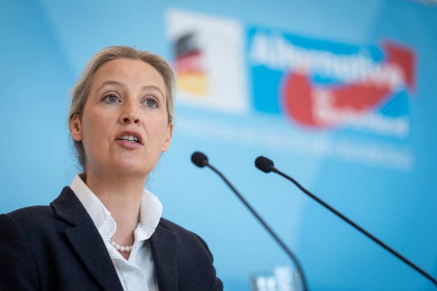 Party and parliamentary group leader Alice Weidel during the press statement at the parliamentary group level of the German Bundestag Press statement by the AfD party and parliamentary group leader in the German Bundestag at the beginning of the session week, Berlin Berlin Germany Bundestag