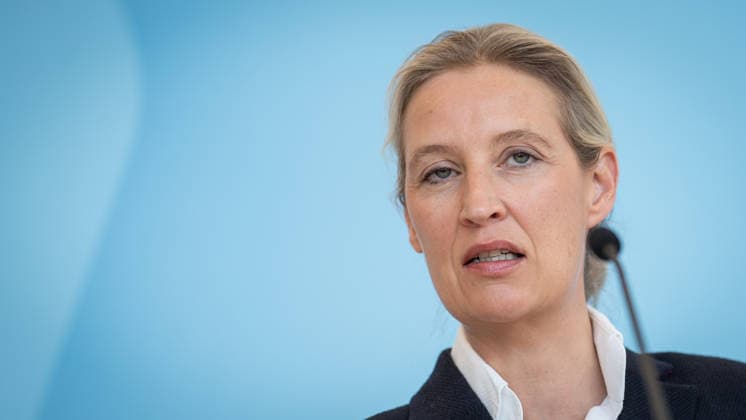Party and parliamentary group leader Alice Weidel during the press statement at the parliamentary group level of the German Bundestag Press statement by the AfD party and parliamentary group leader in the German Bundestag at the beginning of the session week, Berlin Berlin Germany Bundestag