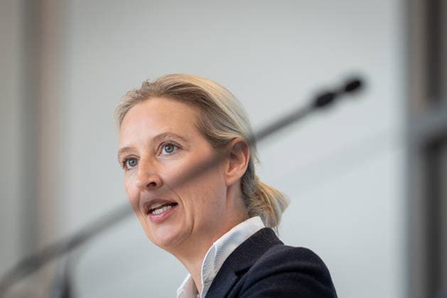 Party and parliamentary group leader Alice Weidel during the press statement at the parliamentary group level of the German Bundestag Press statement by the AfD party and parliamentary group leader in the German Bundestag at the beginning of the session week, Berlin Berlin Germany Bundestag