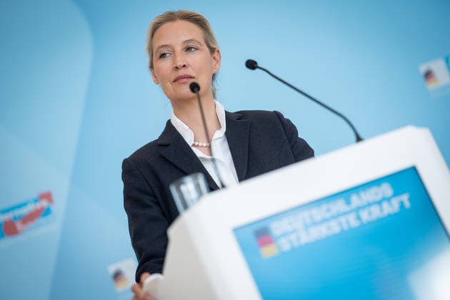 Party and parliamentary group leader Alice Weidel during the press statement at the parliamentary group level of the German Bundestag Press statement by the AfD party and parliamentary group leader in the German Bundestag at the beginning of the session week, Berlin Berlin Germany Bundestag