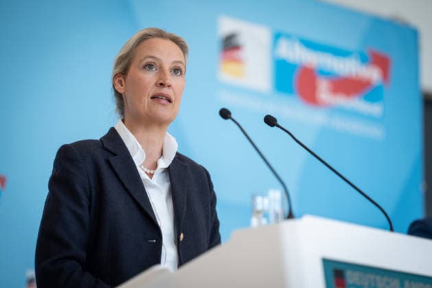 Party and parliamentary group leader Alice Weidel during the press statement at the parliamentary group level of the German Bundestag Press statement by the AfD party and parliamentary group leader in the German Bundestag at the beginning of the session week, Berlin Berlin Germany Bundestag