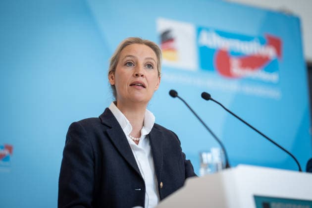 Party and parliamentary group leader Alice Weidel during the press statement at the parliamentary group level of the German Bundestag Press statement by the AfD party and parliamentary group leader in the German Bundestag at the beginning of the session week, Berlin Berlin Germany Bundestag