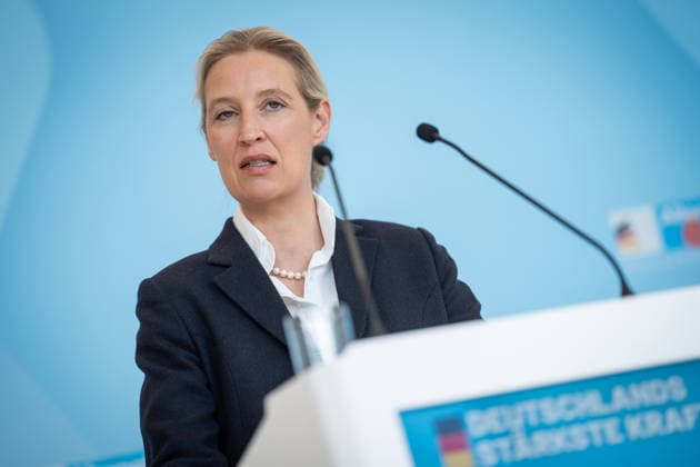 Party and parliamentary group leader Alice Weidel during the press statement at the parliamentary group level of the German Bundestag Press statement by the AfD party and parliamentary group leader in the German Bundestag at the beginning of the session week, Berlin Berlin Germany Bundestag