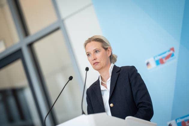 Party and parliamentary group leader Alice Weidel during the press statement at the parliamentary group level of the German Bundestag Press statement by the AfD party and parliamentary group leader in the German Bundestag at the beginning of the session week, Berlin Berlin Germany Bundestag