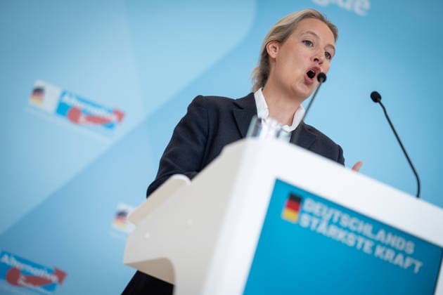 Party and parliamentary group leader Alice Weidel during the press statement at the parliamentary group level of the German Bundestag Press statement by the AfD party and parliamentary group leader in the German Bundestag at the beginning of the session week, Berlin Berlin Germany Bundestag