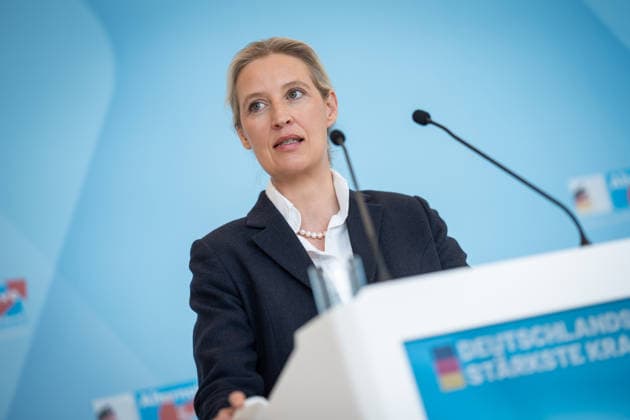 Party and parliamentary group leader Alice Weidel during the press statement at the parliamentary group level of the German Bundestag Press statement by the AfD party and parliamentary group leader in the German Bundestag at the beginning of the session week, Berlin Berlin Germany Bundestag