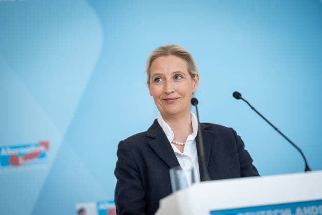 Party and parliamentary group leader Alice Weidel during the press statement at the parliamentary group level of the German Bundestag Press statement by the AfD party and parliamentary group leader in the German Bundestag at the beginning of the session week, Berlin Berlin Germany Bundestag