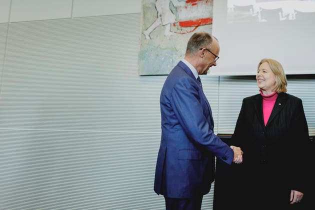 L R Friedrich Merz CDU , Federal Chancellor, and Baerbel Bas SPD , Federal Minister for Labor and Social Affairs, taken before the SPD parliamentary group meeting in Berlin, 19 05 2026 Berlin Germany Copyright: xFlorianxGaertnerx