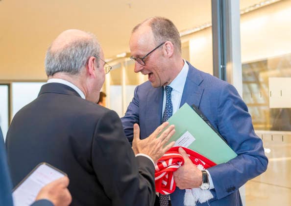 Friedrich Merz EUR, Germany, Berlin 19 05 2026 Federal Chancellor after visiting the SPD parliamentary group in the Bundestag No comment after the parliamentary group meeting with parliamentary group chairman Matthias Miersch SPD