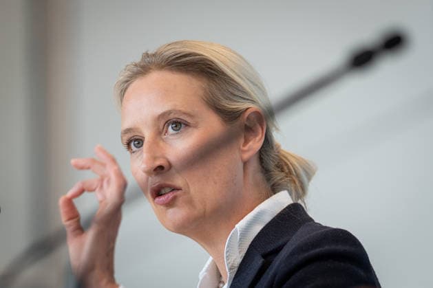 Party and parliamentary group leader Alice Weidel during the press statement at the parliamentary group level of the German Bundestag Press statement by the AfD party and parliamentary group leader in the German Bundestag at the beginning of the session week, Berlin Berlin Germany Bundestag