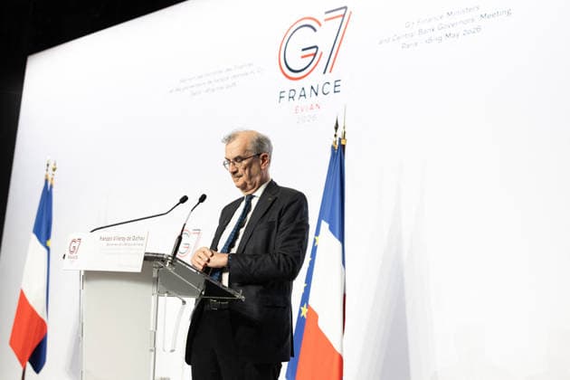 Press conference during the G7 Finance Ministers - Paris Governor of the Bank of France François Villeroy de Galhau during a press conference on the sidelines of a G7 Finance Ministers and Central Bank Governors meeting to prepare the summit of heads of State and government to be held in Evian in June, in Paris on May 19, 2026. Photo by Raphael Lafargue ABACAPRESS.COM Paris France  Copyright: xLafarguexRaphael ABACAx