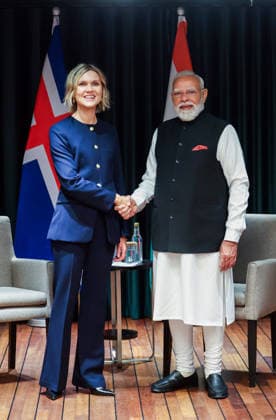 PM Modi holds a meeting with Iceland PM Kristrun Frostadottir Oslo Norway , May 19 (ANI): Prime Minister Narendra Modi exchanges a handshake with Iceland Prime Minister Kristrun Frostadottir during a bilateral meeting ahead of India-Nordic Summit, in Oslo on Tuesday. (Narendra Modi Photo Gallery ANI Photo) Oslo Norway Copyright: xANIx ANI_20260519106