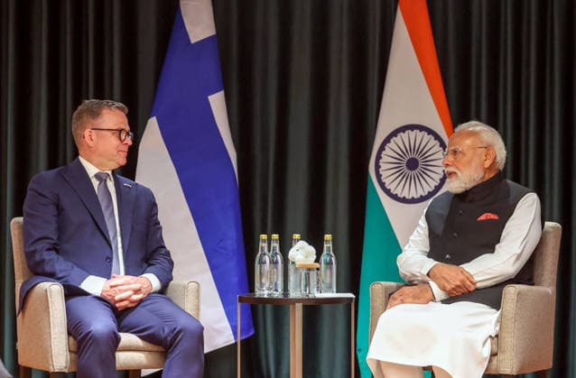 RECORD DATE NOT STATED PM Modi holds a meeting with Finnish PM Petteri Orpo Oslo Norway , May 19 (ANI): Prime Minister Narendra Modi holds a bilateral meeting with Finnish Prime Minister Petteri Orpo ahead of India-Nordic Summit, in Oslo on Tuesday. (Narendra Modi Photo Gallery ANI Photo) Oslo Norway Copyright: xANIx ANI_20260519143