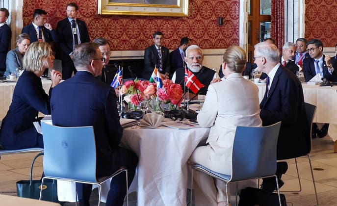 RECORD DATE NOT STATED PM Modi participates in the 3rd India-Nordic Summit Oslo Norway , May 19 (ANI): Prime Minister Narendra Modi interacts with Finnish Prime Minister Petteri Orpo, Denmark Prime Minister Mette Frederiksen, Iceland Prime Minister Kristrun Frostadottir, Norway Prime Minister Jonas Gahr Store, Swedish Prime Minister Ulf Kristersson, during the 3rd India-Nordic Summit, in Oslo on Tuesday. External Affairs Minister S. Jaishankar, Foreign Secretary Vikram Misri and Secretary West Amb Sibi George also present. (@narendramodi X ANI Photo) Oslo Norway Copyright: xANIx ANI_20260519312