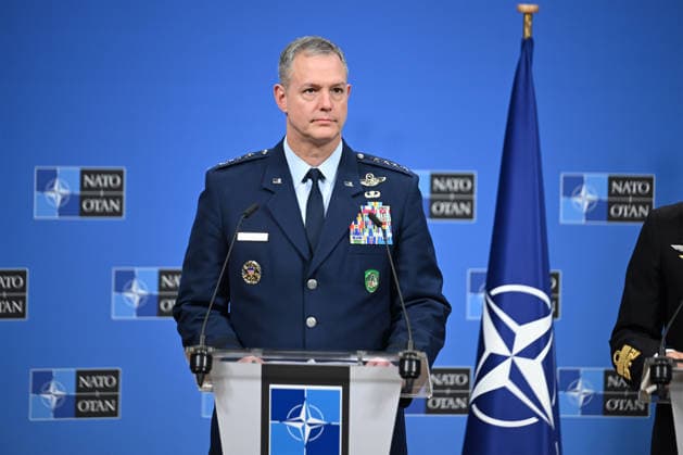 NATO Military Committee in Chiefs of Defence Session in Brussels BRUSSELS, BELGIUM - MAY 19: Commander of Supreme Allied Command Europe (SACEUR) General Alexus G. Grynkewich speaks during a joint press conference at the NATO Headquarters in Brussels, Belgium on May 19, 2026. The media briefing follows the NATO Military Committee in Chiefs of Defence Session, which also featured Chairman of the Military Committee (CMC) Admiral Giuseppe Cavo Dragone and Supreme Allied Commander Transformation (SACT) Admiral Pierre Vandier addressing regional security issues.Belçika’nin baskenti Brüksel’de NATO Genelkurmay Baskanlari Askeri Komite Toplantisina katilan NATO Askeri Komitesi (CMC) Baskani Amiral Giuseppe Cavo Dragone, Avrupa Müttefik Kuvvetleri Y  Copyright: x2026xAnadoluxDursunxAydemirx