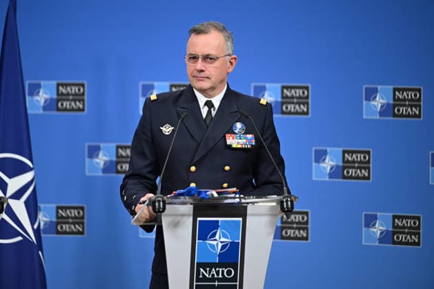 NATO Military Committee in Chiefs of Defence Session in Brussels BRUSSELS, BELGIUM - MAY 19: Commander of Supreme Allied Command Europe (SACEUR) General Alexus G. Grynkewich speaks during a joint press conference at the NATO Headquarters in Brussels, Belgium on May 19, 2026. The media briefing follows the NATO Military Committee in Chiefs of Defence Session, which also featured Chairman of the Military Committee (CMC) Admiral Giuseppe Cavo Dragone and Supreme Allied Commander Transformation (SACT) Admiral Pierre Vandier addressing regional security issues. Dursun Aydemir Anadolu Brussels Belgium. Editorial use only. Please get in touch for any other usage.  Copyright: x2026xAnadoluxDursunxAydemirx