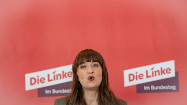 Parliamentary group leader Heidi Reichinnek during her press statement The Left Party statement in the German Bundestag at the beginning of the session week, Berlin Berlin Germany LOCATION