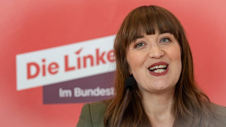 Parliamentary group leader Heidi Reichinnek during her press statement The Left Party statement in the German Bundestag at the beginning of the session week, Berlin Berlin Germany LOCATION