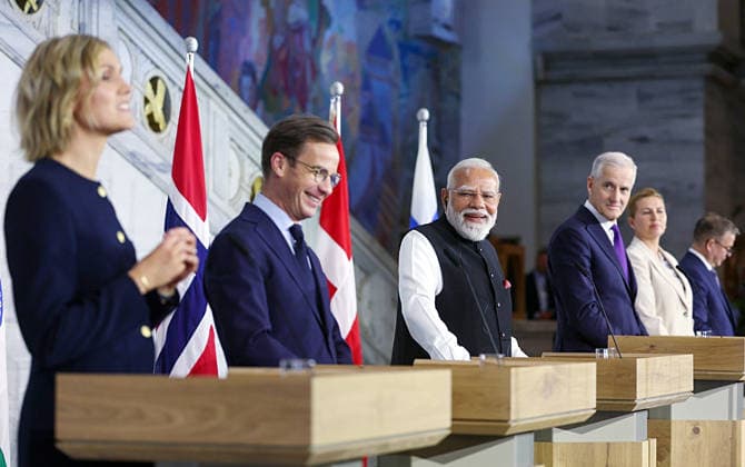 RECORD DATE NOT STATED PM Modi participates in the 3rd India-Nordic Summit Oslo Norway , May 19 (ANI): Prime Minister Narendra Modi participates in the 3rd India-Nordic Summit, in Oslo on Tuesday. Finnish Prime Minister Petteri Orpo, Denmark Prime Minister Mette Frederiksen, Iceland Prime Minister Kristrun Frostadottir, Norway Prime Minister Jonas Gahr Store, Swedish Prime Minister Ulf Kristersson also present. (@narendramodi X ANI Photo) Oslo Norway Copyright: xANIx ANI_20260519341