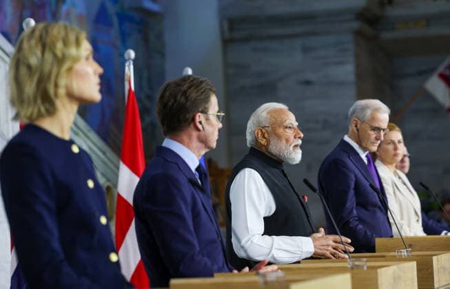 Politics, Diplomacy, Government PM meeting with the Prime Minister of Denmark, Ms. Mette Frederiksen in Oslo, Norway on May 19, 2026. India and the Nordic nations come together with a shared vision for innovation, green growth and global partnership as PM Narendra Modi meets Nordic leaders at the India Nordic Summit. Norway Copyright: xSeshadrixSukumarx