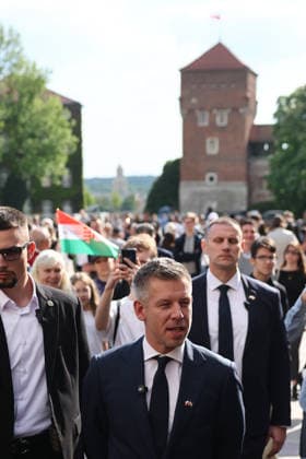 Hungarian PM Peter Magyar in Poland on his first international trip KRAKOW, POLAND - MAY 19: Hungarian Prime Minister Peter Magyar visits Wawel Castle during his first international trip in Krakow, Poland on May 19, 2026. Magyar began a two-day visit to Poland aimed at restoring bilateral ties strained by his predecessor s close relations with Moscow during Russia s attacks on Ukraine. Jakub Porzycki Anadolu Krakow Poland. Editorial use only. Please get in touch for any other usage.  Copyright: x2026xAnadoluxJakubxPorzyckix