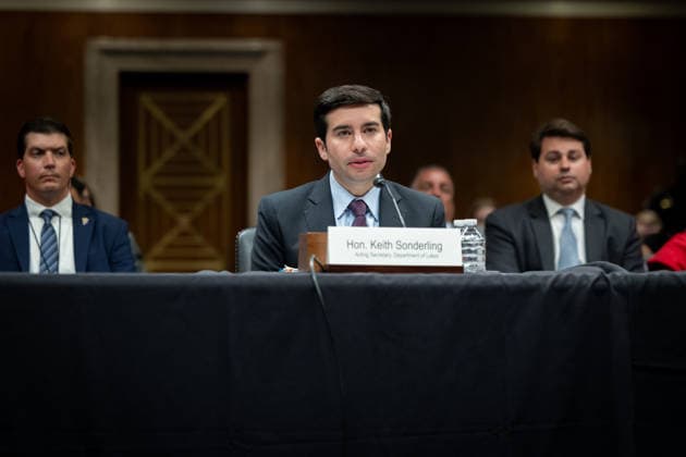 Senate Labor Department Hearing WASHINGTON, DC - MAY 19: Acting Secretary of Labor Keith Sonderling testifies during a Senate Committee on Appropriations, Subcommittee on Departments of Labor, Health and Human Services, and Education, and Related Agencies hearing at the Dirksen Senate Office Building in Washington, DC on May 19, 2026. Nathan Posner Anadolu Washington DC United States. Editorial use only. Please get in touch for any other usage.  Copyright: x2026xAnadoluxNathanxPosnerx