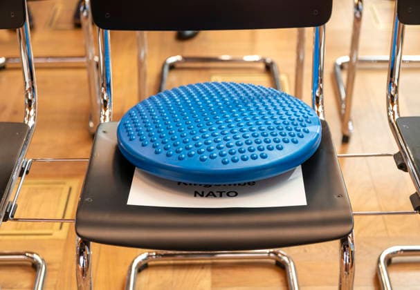 Energy Security Lessons from Ukraine EUR, Germany, Berlin, 19 05 2026 Seat cushion on the chair of a NATO representative on the occasion of the International Conference Energy Security Lessons from Ukraine