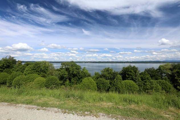 An early summer day near Tutzing, Starnberg district Here is the view from Johannishügel in Kustermannpark to Lake Starnberg ,hiking, walking, cycling, view, local recreation, Munich area, weather picture, excursion weather