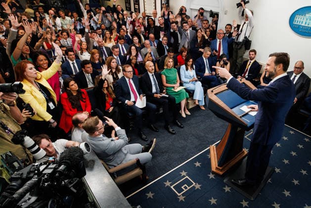 DC: White House Press Briefing with Vice President JD Vance U.S. Vice President JD Vance holds a press briefing in the James S. Brady Press Briefing Room at the White House on May 19, 2026 in Washington, D.C. (Photo by Samuel Corum Pool ABACAPRESS.COM) Washington DC United States  Copyright: xPool ABACAx