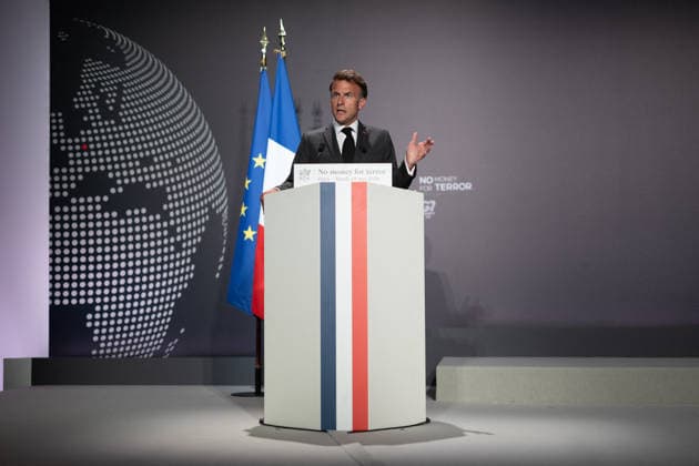 Emmanuel Macron attends the No Money for Terror conference - Paris French President Emmanuel Macron delivers a speech during the 5th No Money for Terror conference on the sidelines of the G7 finance ministers meeting aimed at cutting off financing of terrorism through organised crime, in Paris on May 19, 2026. Photo by Raphael Lafargue ABACAPRESS.COM Paris France  Copyright: xLafarguexRaphael ABACAx