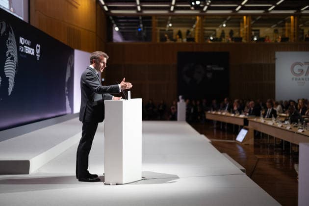 Emmanuel Macron attends the No Money for Terror conference - Paris French President Emmanuel Macron delivers a speech during the 5th No Money for Terror conference on the sidelines of the G7 finance ministers meeting aimed at cutting off financing of terrorism through organised crime, in Paris on May 19, 2026. Photo by Raphael Lafargue ABACAPRESS.COM Paris France  Copyright: xLafarguexRaphael ABACAx