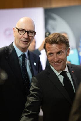 Emmanuel Macron attends the No Money for Terror conference - Paris French President Emmanuel Macron, French Minister of the Economy, Finance and Industrial, Energy and Digital Sovereignty Roland Lescure during the 5th No Money for Terror conference on the sidelines of the G7 finance ministers meeting aimed at cutting off financing of terrorism through organised crime, in Paris on May 19, 2026. Photo by Raphael Lafargue ABACAPRESS.COM Paris France  Copyright: xLafarguexRaphael ABACAx