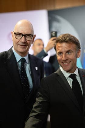Emmanuel Macron attends the No Money for Terror conference - Paris French President Emmanuel Macron, French Minister of the Economy, Finance and Industrial, Energy and Digital Sovereignty Roland Lescure during the 5th No Money for Terror conference on the sidelines of the G7 finance ministers meeting aimed at cutting off financing of terrorism through organised crime, in Paris on May 19, 2026. Photo by Raphael Lafargue ABACAPRESS.COM Paris France  Copyright: xLafarguexRaphael ABACAx