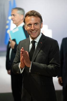 Emmanuel Macron attends the No Money for Terror conference - Paris French President Emmanuel Macron gestures and smiles during the 5th No Money for Terror conference on the sidelines of the G7 finance ministers meeting aimed at cutting off financing of terrorism through organised crime, in Paris on May 19, 2026. Photo by Raphael Lafargue ABACAPRESS.COM Paris France  Copyright: xLafarguexRaphael ABACAx