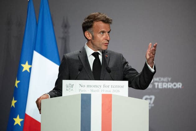 Emmanuel Macron attends the No Money for Terror conference - Paris French President Emmanuel Macron delivers a speech during the 5th No Money for Terror conference on the sidelines of the G7 finance ministers meeting aimed at cutting off financing of terrorism through organised crime, in Paris on May 19, 2026. Photo by Raphael Lafargue ABACAPRESS.COM Paris France  Copyright: xLafarguexRaphael ABACAx