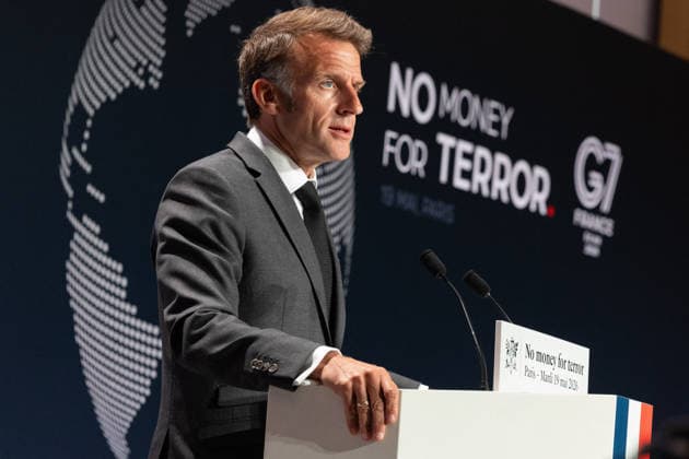 Emmanuel Macron attends the No Money for Terror conference - Paris French President Emmanuel Macron delivers a speech during the 5th No Money for Terror conference on the sidelines of the G7 finance ministers meeting aimed at cutting off financing of terrorism through organised crime, in Paris on May 19, 2026. Photo by Raphael Lafargue ABACAPRESS.COM Paris France  Copyright: xLafarguexRaphael ABACAx