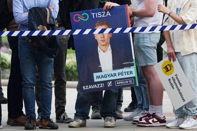 May 19, 2026, Krakow, Poland: A person holds an election poster of Peter Magyar during Hungarian Prime Minister s visit in Krakow, Poland on May 19th, 2026. Magyar has arrived in Poland for his very first state visit since taking office, embarking on a strategic, high-profile three-city tour of Krakow, Warsaw, and Gdansk to signal a major European diplomatic reset. Krakow Poland - ZUMAj333 20260519_zip_j333_001 Copyright: xKaixJanex