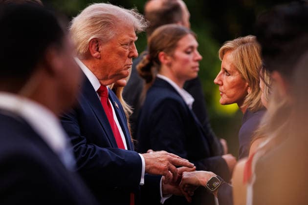 U.S. President Donald Trump greets guests during the Congressional Picnic on the South Lawn of the White House on May 19, 2026 in Washington, DC.  WAX20260519810 SamuelxCorum